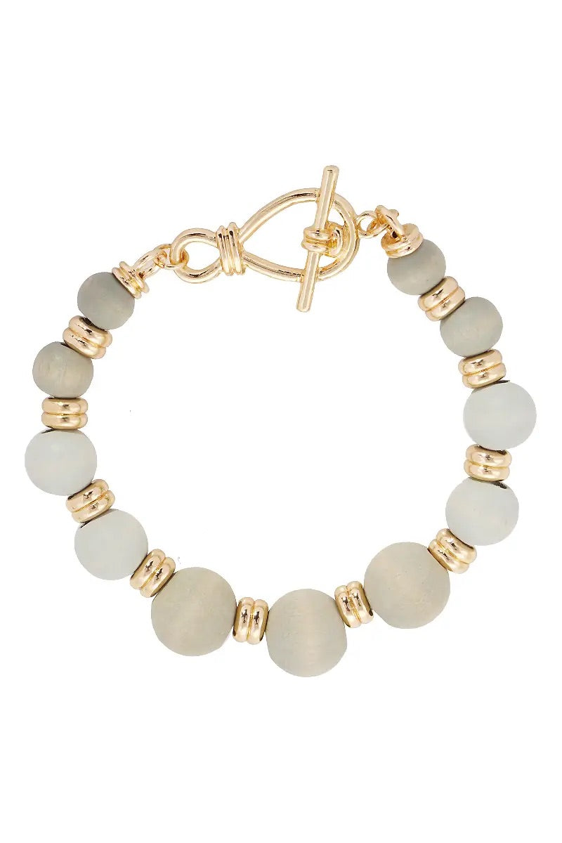 Wood Bead with Fronzen Toggle Clasp Bracelet-Grey