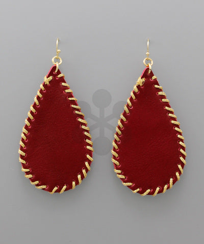 Game Day- Garnet & Gold stitch Leather Earrings