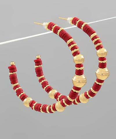 Game Day- Garnet & Gold Metal Bead Open Hoops