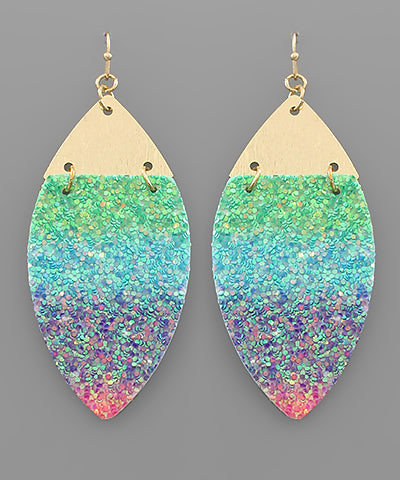 Glitter Linked Marquise Leather Earrings