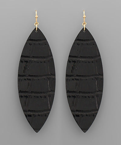 Leather Marquise Earrings- Black