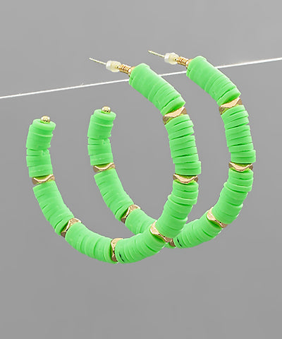 Rubber Disk Bead Hoops- Light Green