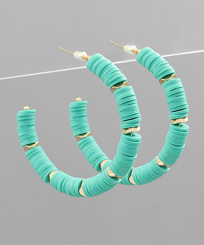 Rubber Disk Bead Hoops- Teal