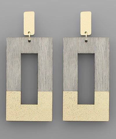 Rectangular Wood Earrings- Grey/Gold