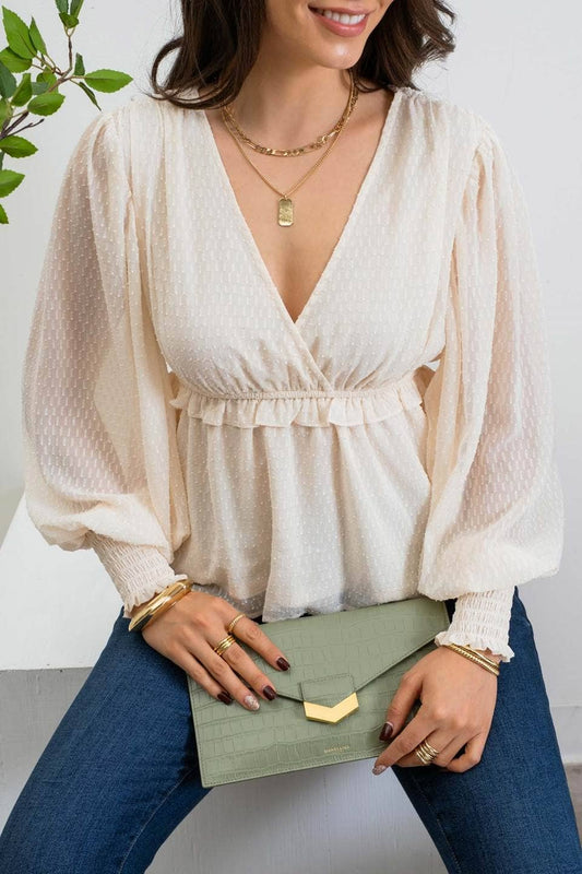 Textured Balloon Sleeve Blouse