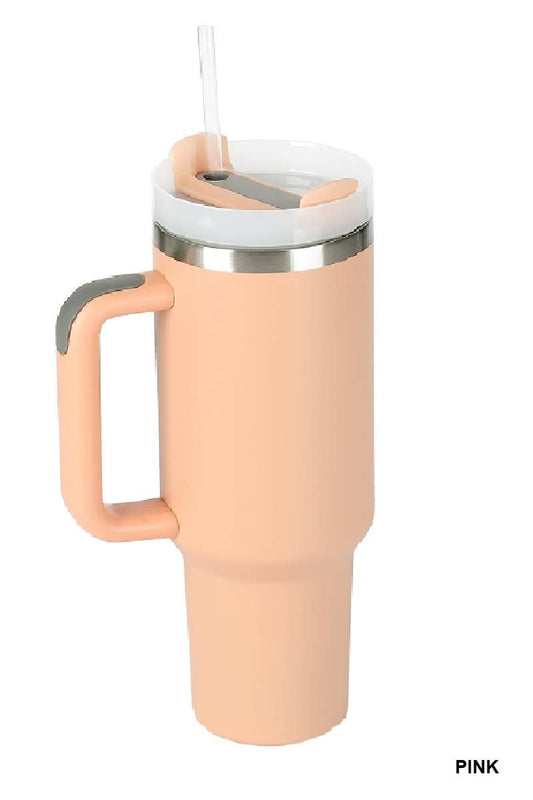 40oz Stainless Steel Tumbler With 2 Straws: PINK