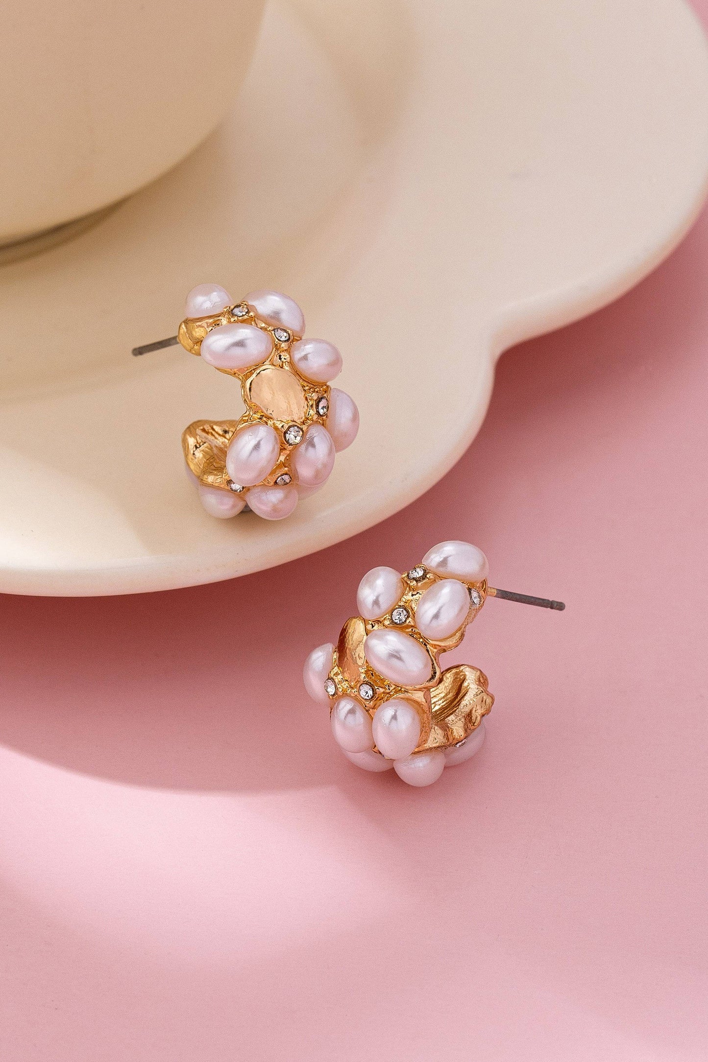 Pearl Cluster Half-Hoop Stud Earrings