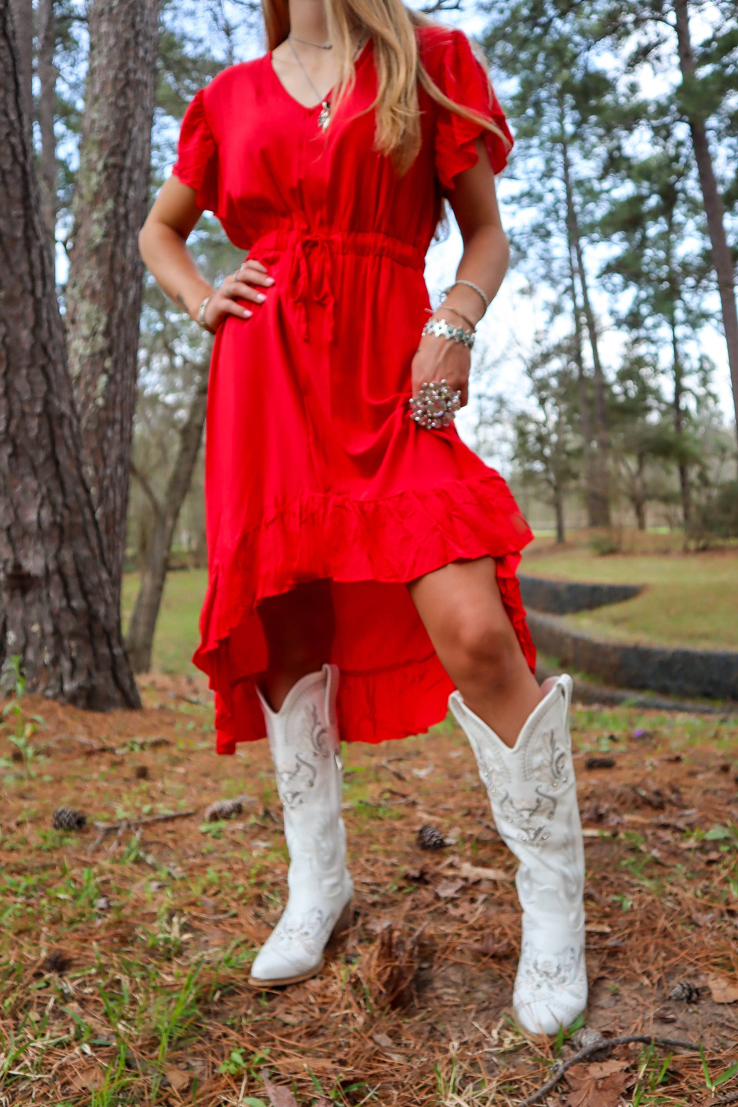 Miss Ruffles Rodeo V-Neck Hi/Low Dress