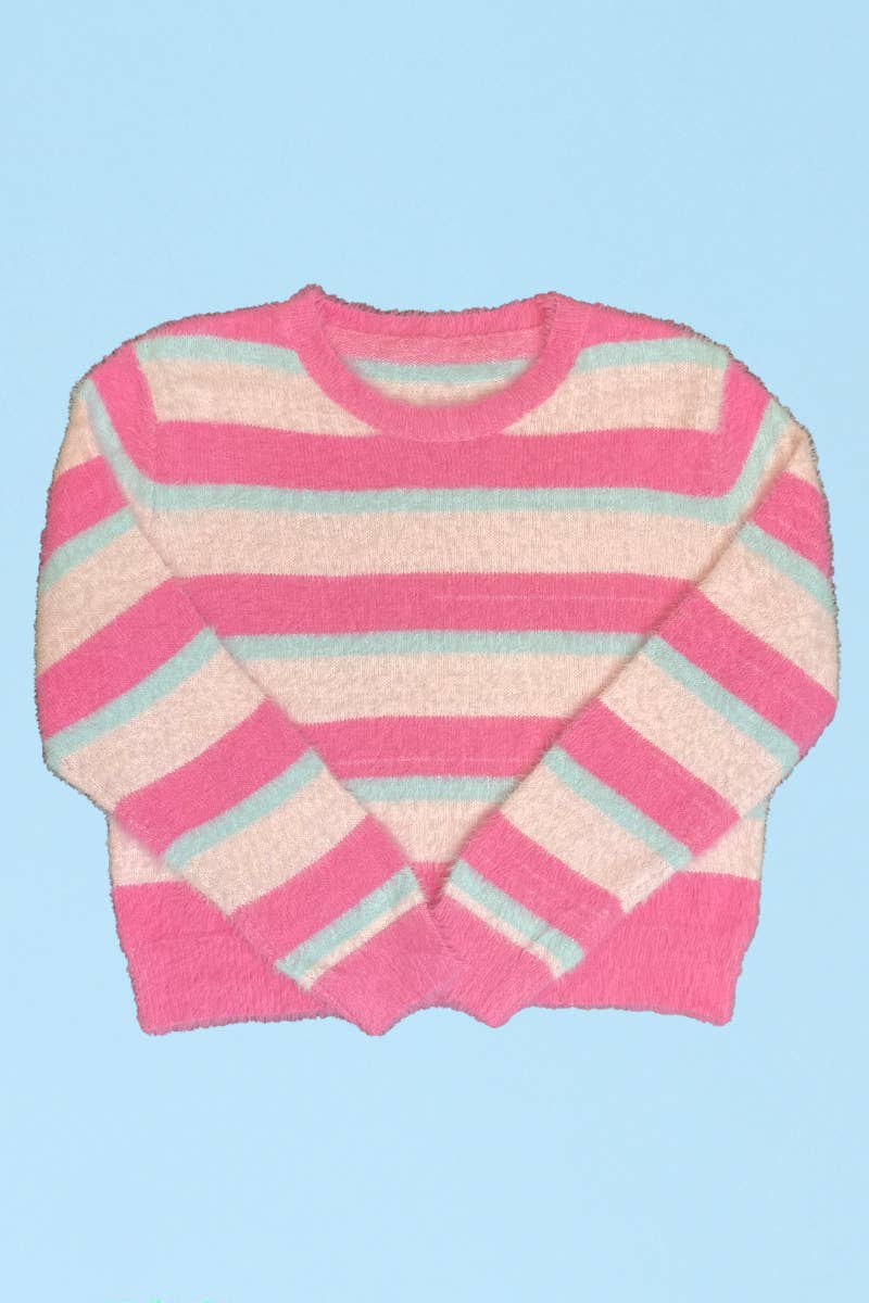 Fuzzy striped knit sweater