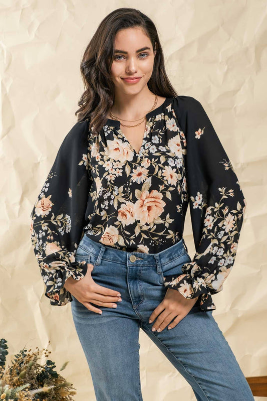 FLORAL BISHOP SLEEVE TOP