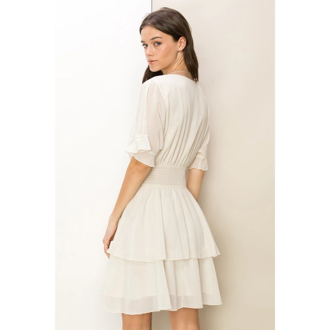 Flirty Days Surplice Mini Dress- Off White