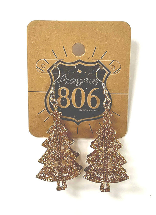 Gold Glitter Christmas Tree Earrings