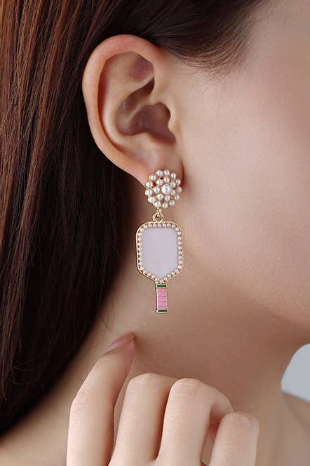 PICKLEBALL PEARL RACKET DROP EARRINGS