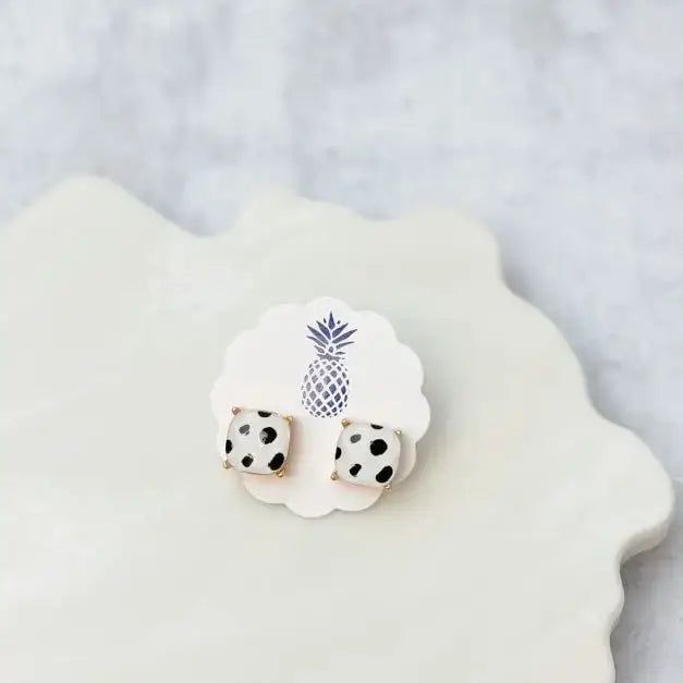 Dalmatian Spotted Stud Earrings: White