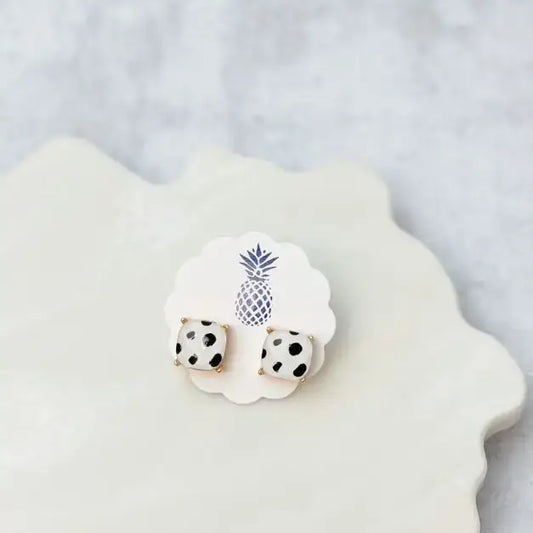 Dalmatian Spotted Stud Earrings: White