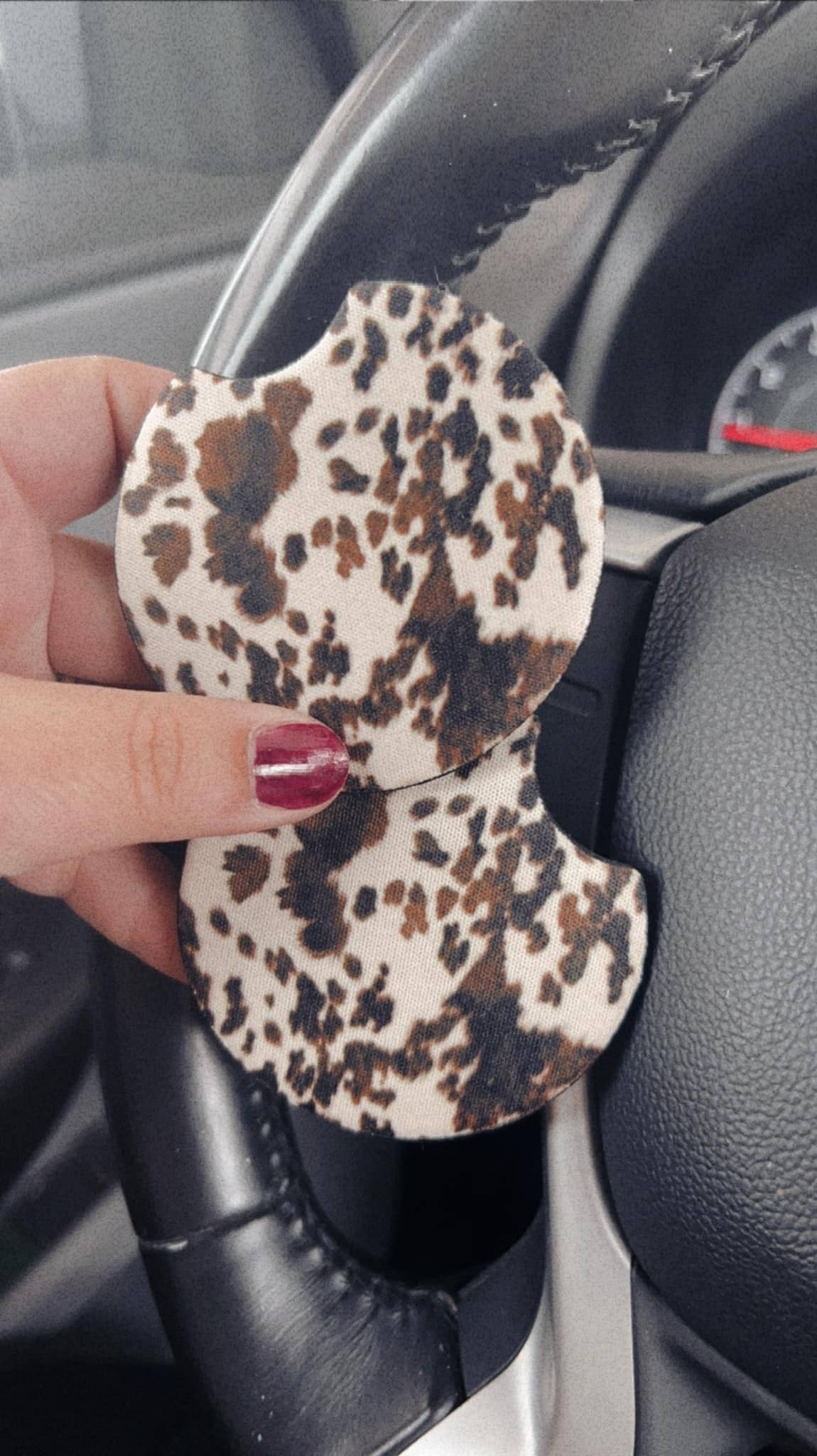 Cow Print Car Coaster Set