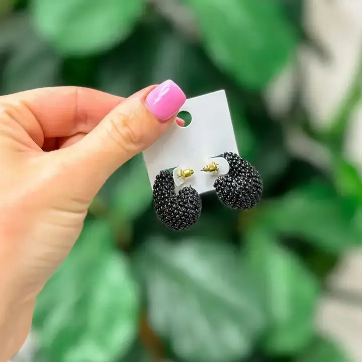 Beaded Drop Earrings - Jet