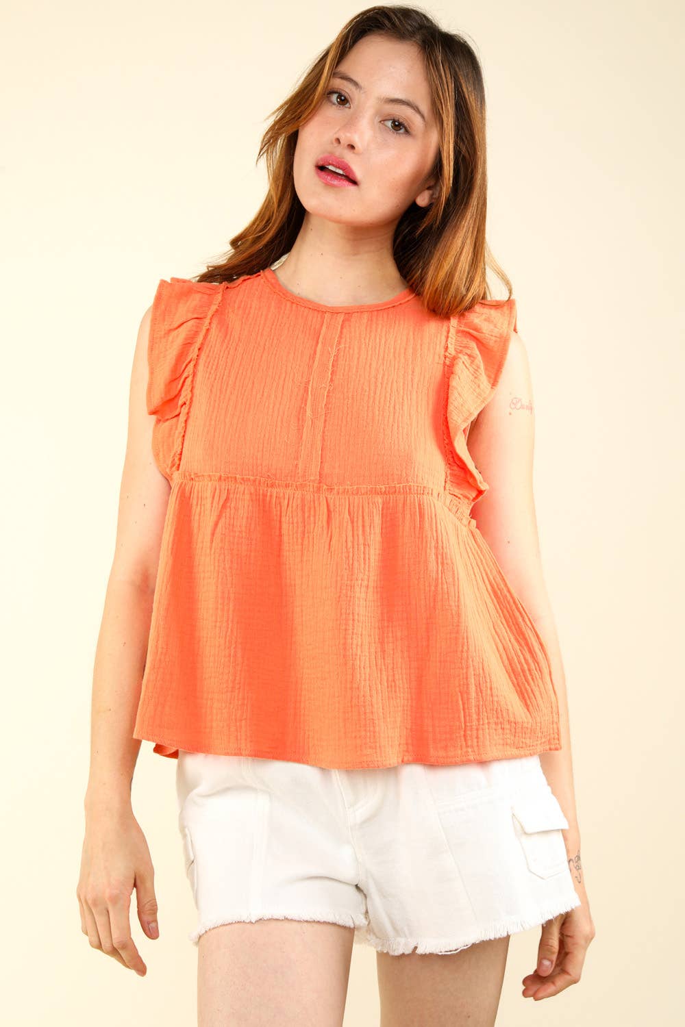 Ruffle Sleeve Babydoll Gauze Top
