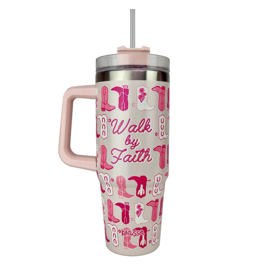 Kerusso 30 oz Stainless Steel Mug With Straw: Walk By Faith
