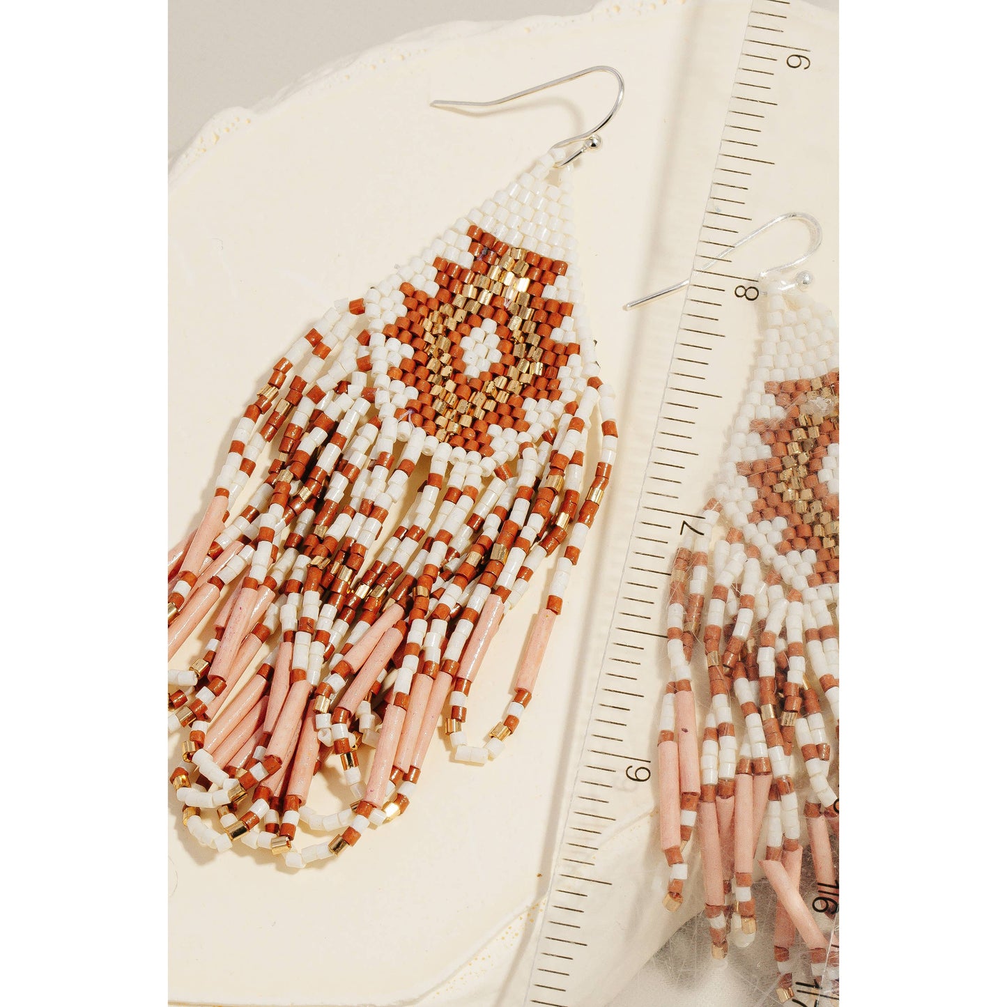 Triangular Boho Seed Beaded Fringe Dangle Earrings