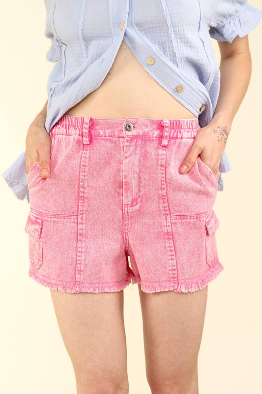 Washed Cotton Twill Washed Denim Cargo Shorts