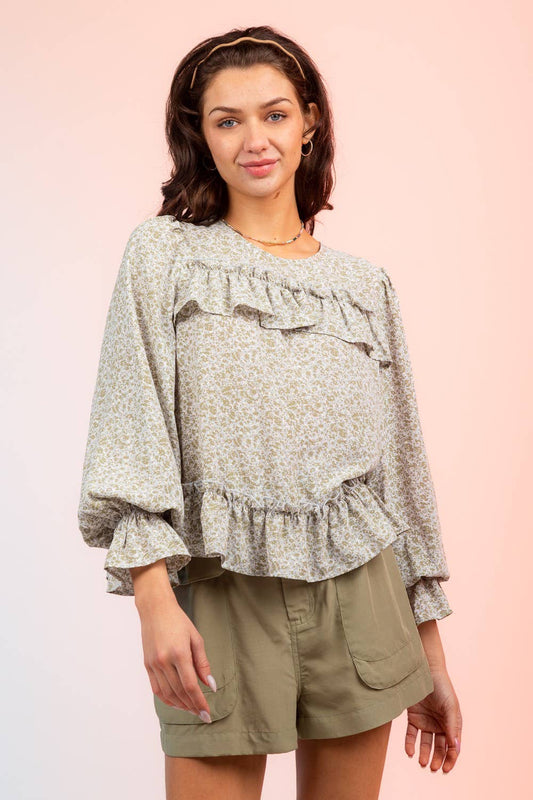 Floral Print Ruffle Blouse