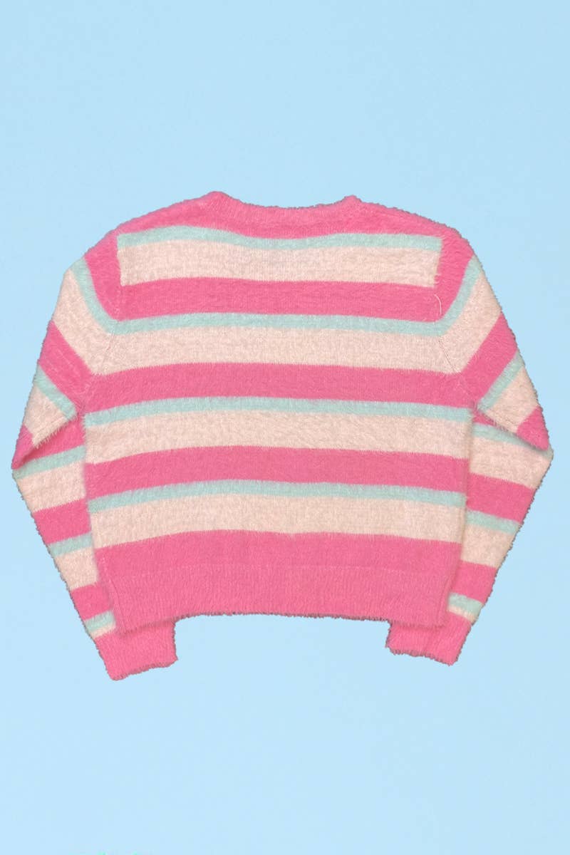 Fuzzy striped knit sweater