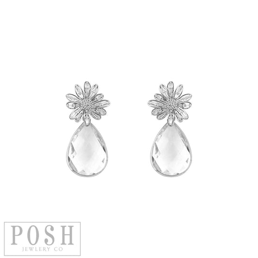 Silver Flower Teardrop Earrings