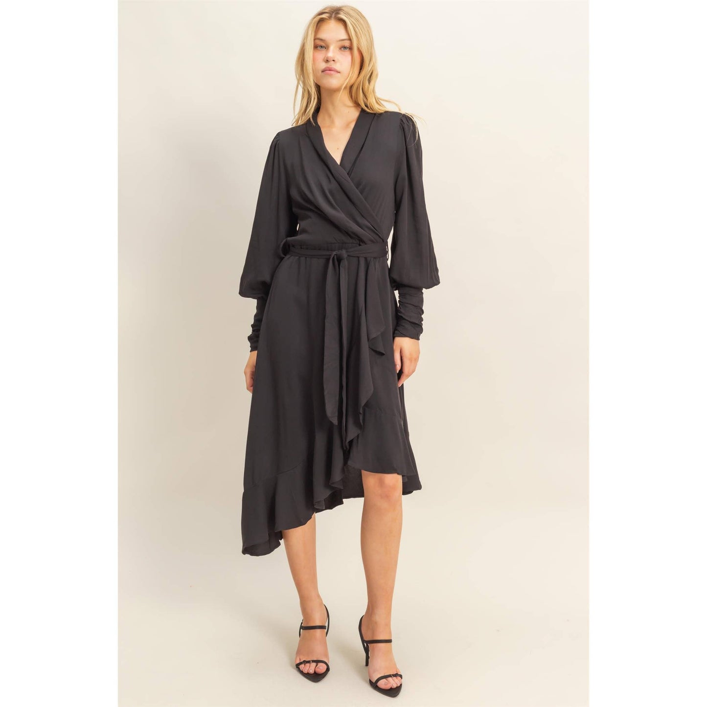 Asymmetric  Wrap Midi Dress