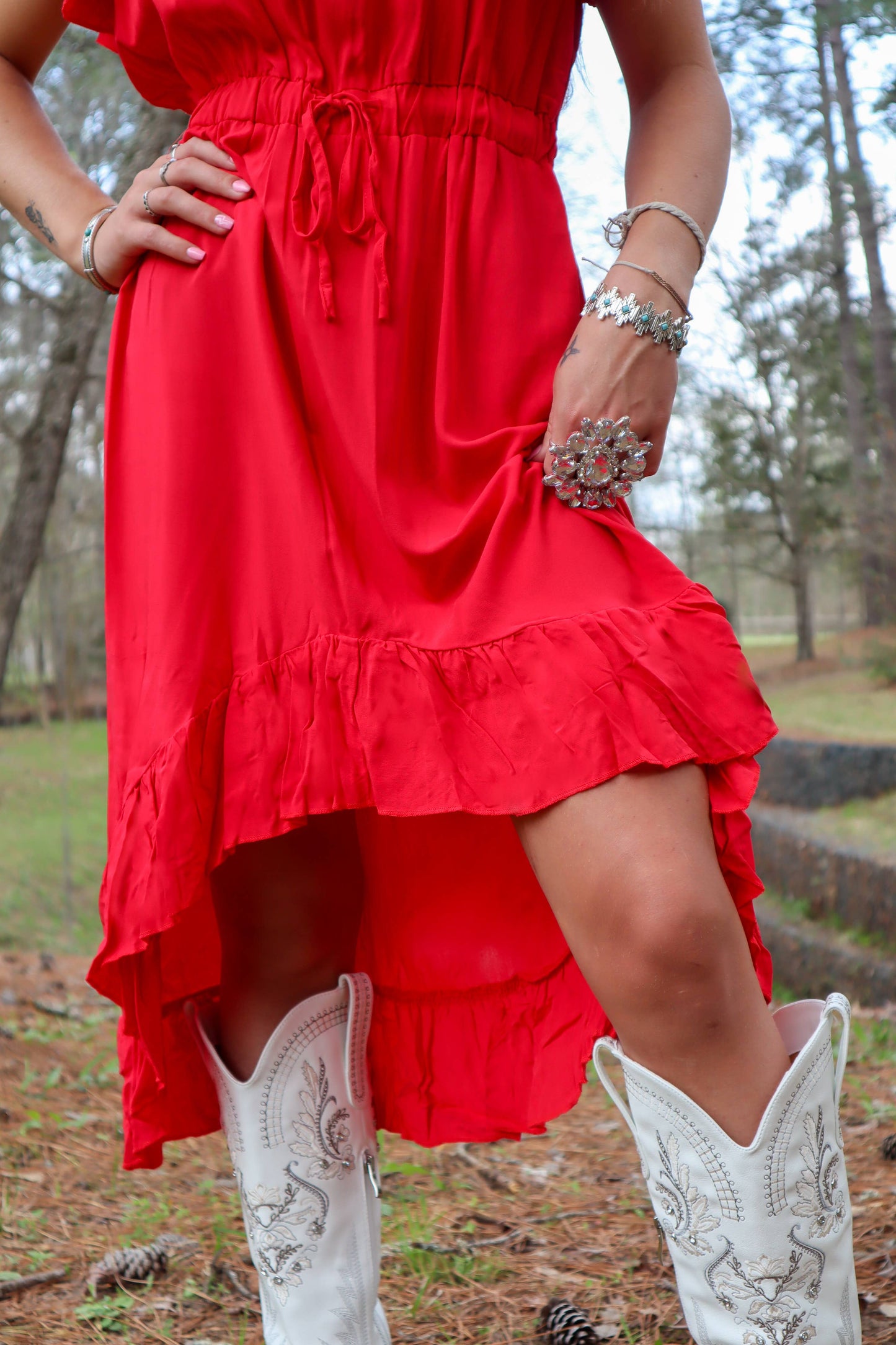 Miss Ruffles Rodeo V-Neck Hi/Low Dress