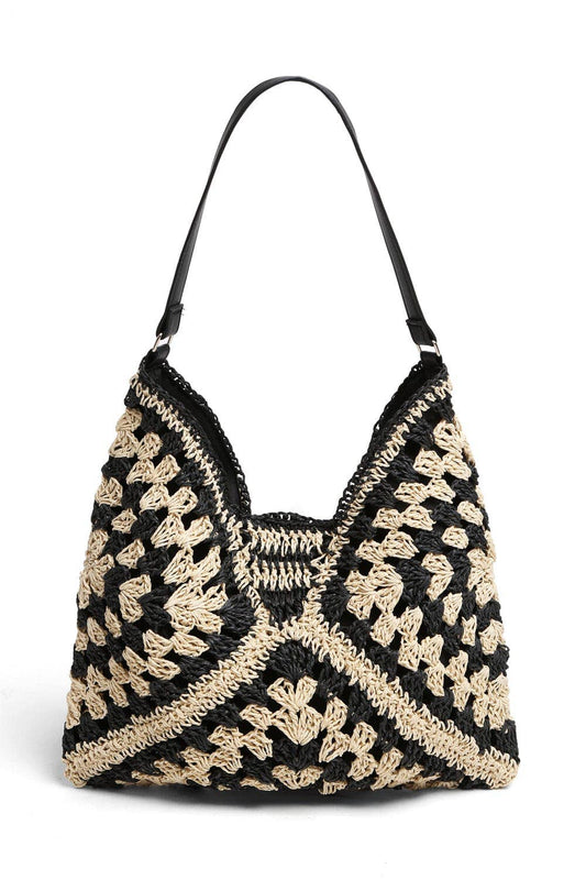 Bianca Patterned Straw Hobo Tote Bag