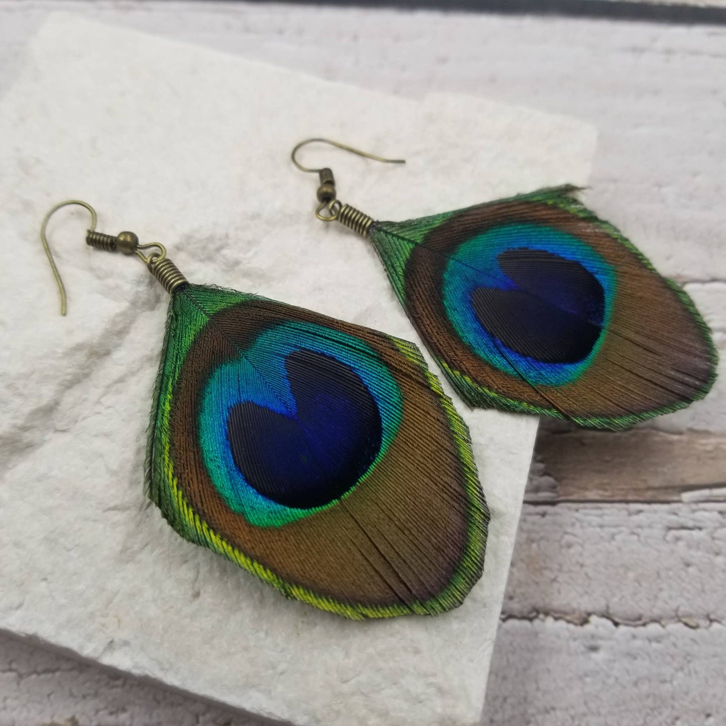 Natural Peacock Feather Earrings