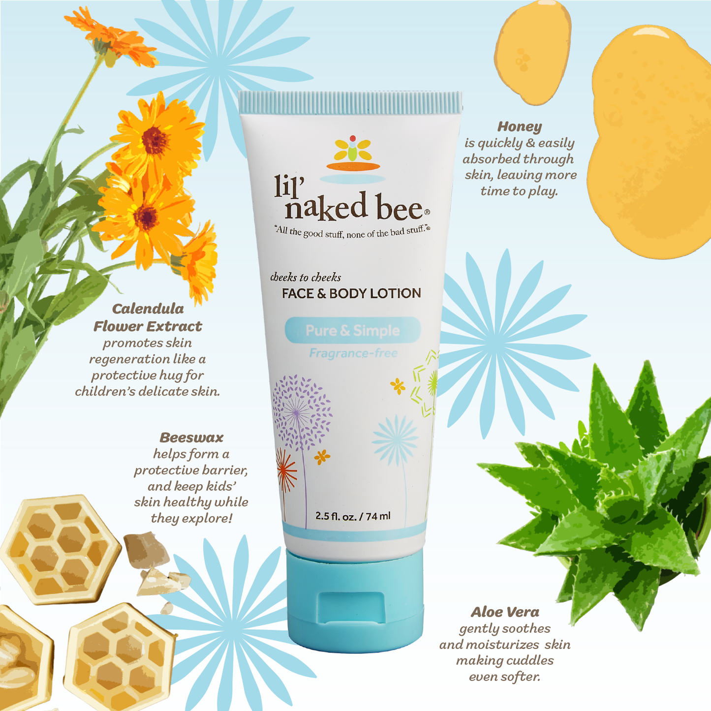 2.5 oz. Pure & Simple Cheeks to Cheeks Face & Body Lotion