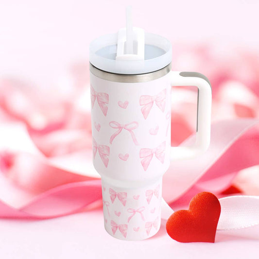 Bow Pattern Printed 40oz Stainless Steel Tumbler with Handle