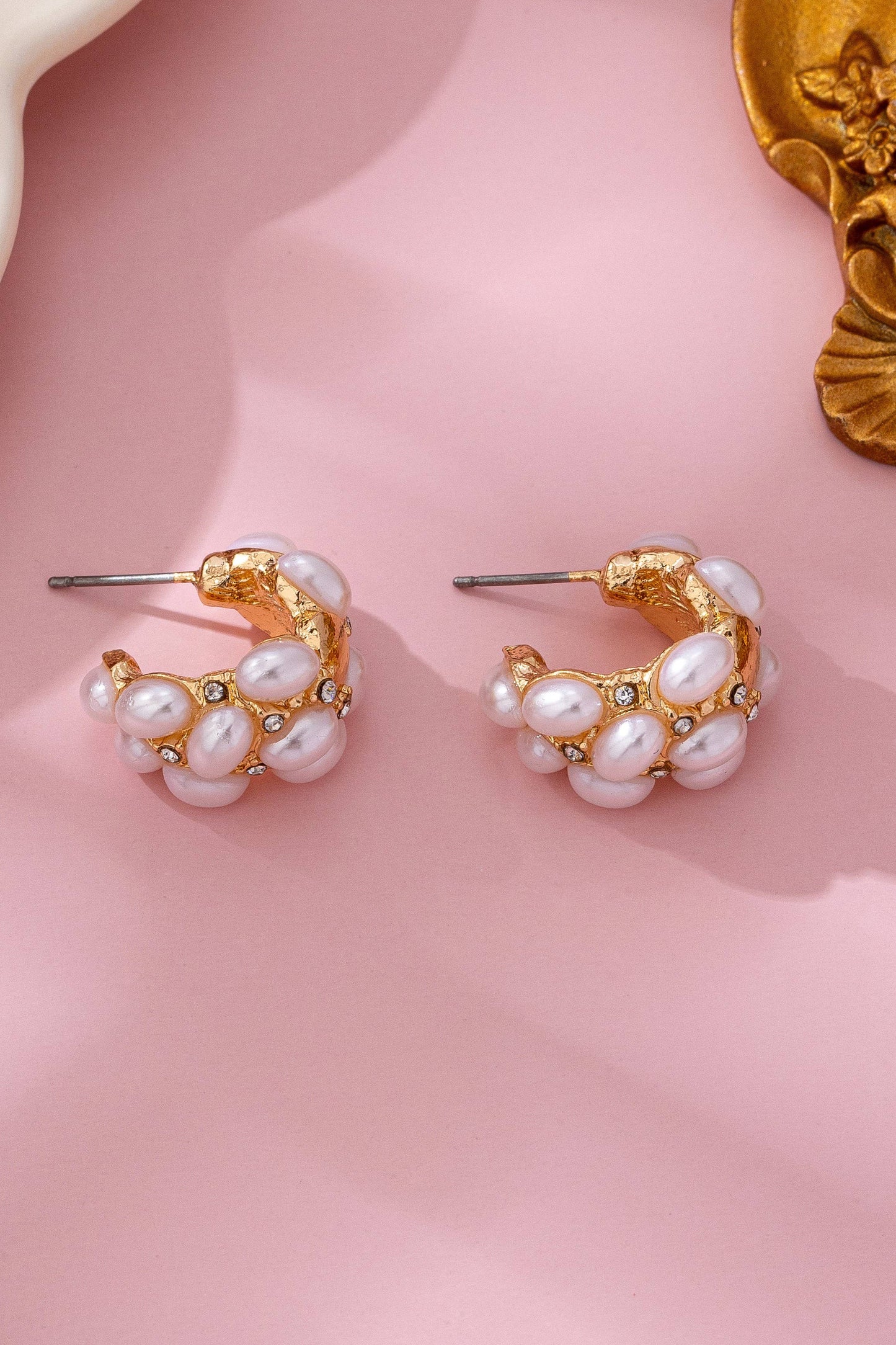 Pearl Cluster Half-Hoop Stud Earrings