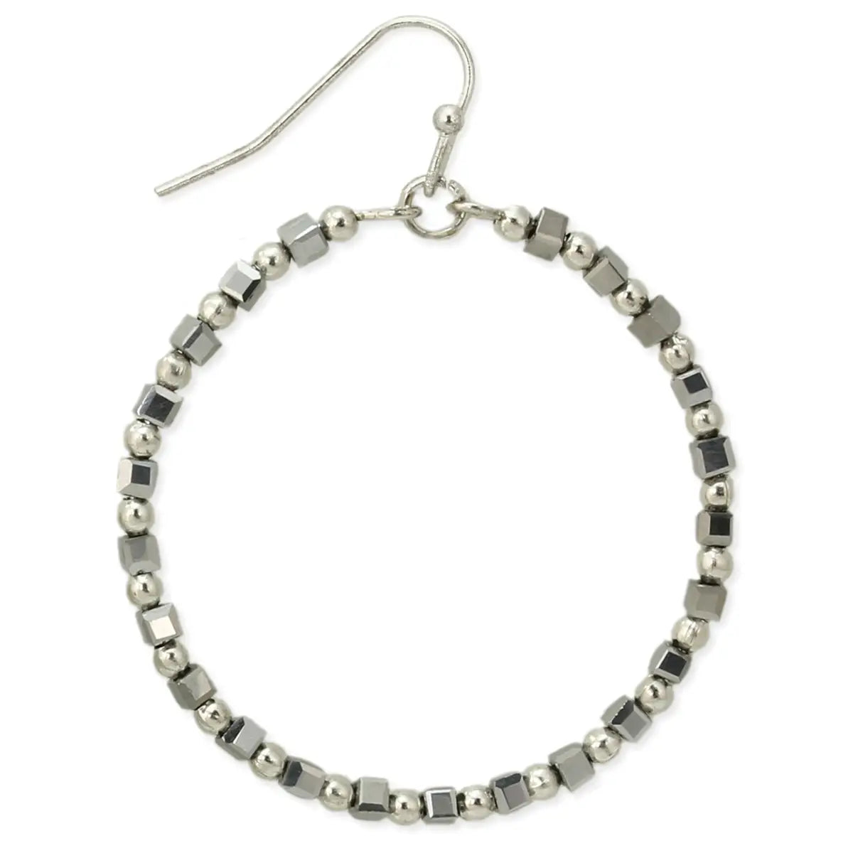 Hematite & Silver Bead Circle Earrings