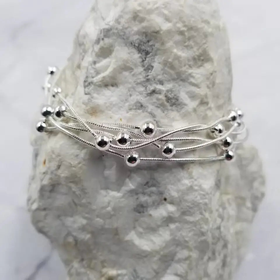 Silver Multi Row Beaded Bracelet