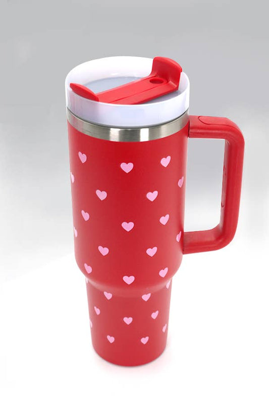 40oz STAINLESS STEEL TUMBLER RED/PINK HEARTS