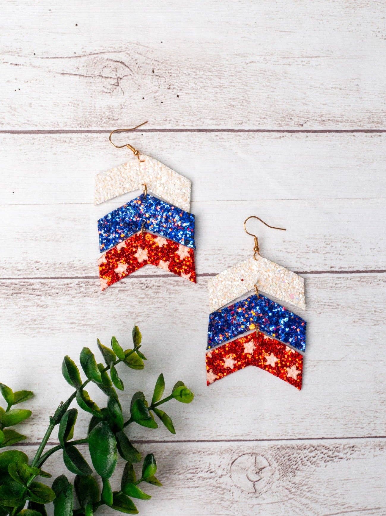 PARTY LIKE ITS 1776 CHEVRON GLITTER AMERICANA EARRINGS