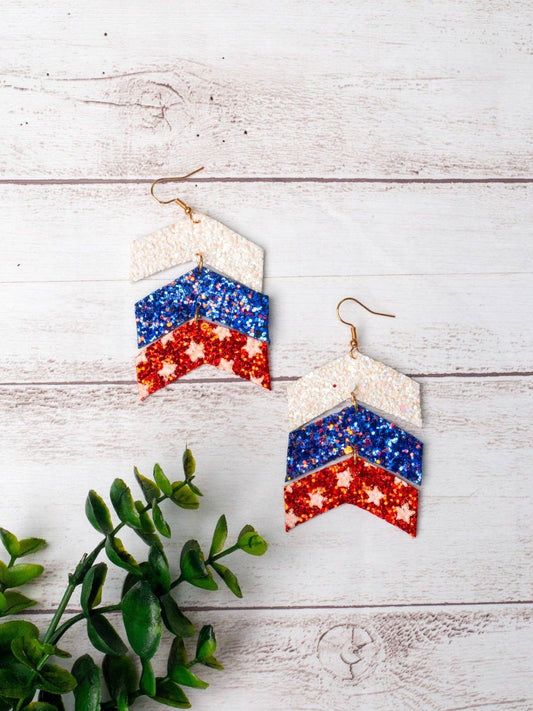 PARTY LIKE ITS 1776 CHEVRON GLITTER AMERICANA EARRINGS