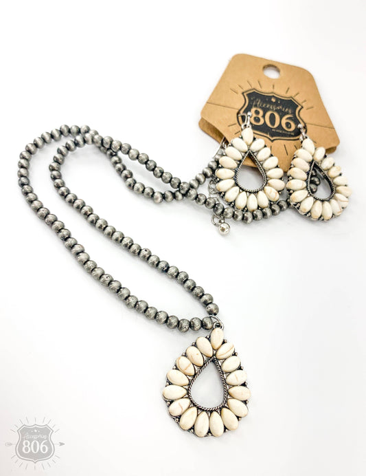 Open stone teardrop necklace set