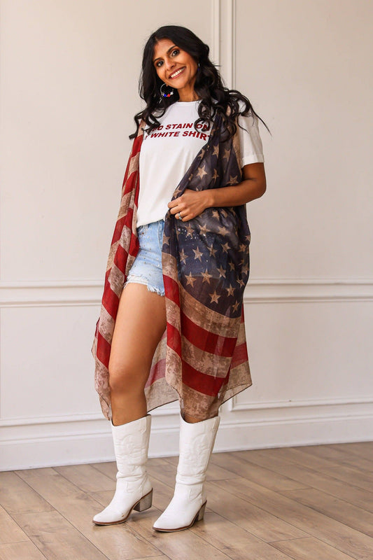 Vintage American Flag Summer Kimono