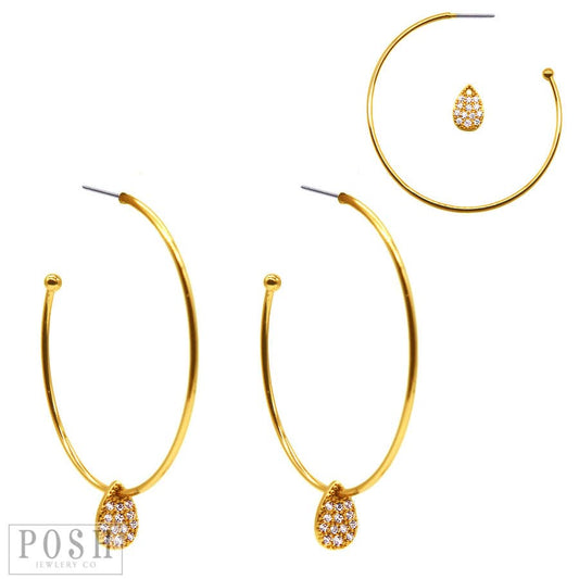 Hoop Earrings With Rhinestone Teardrop