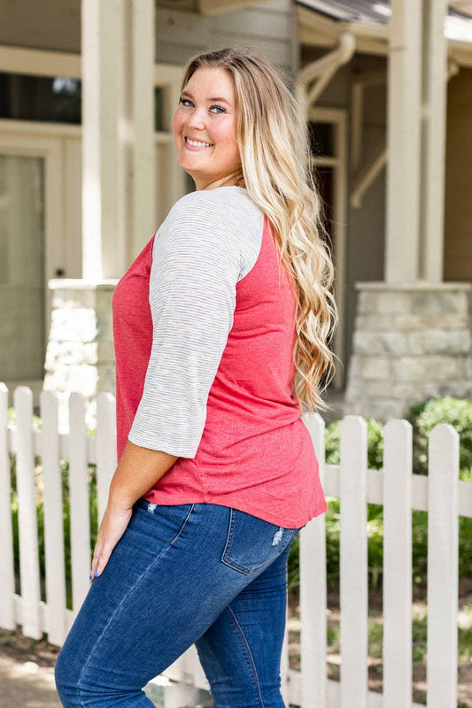 Faded Red & Grey Striped Raglan