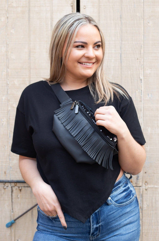 The Saddy Black Belt Fringe Bag