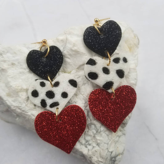 Glitter Leopard Heart Dangle Leather Earrings