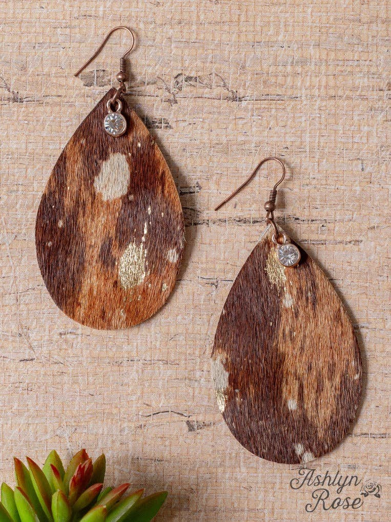 HOWDY DARLIN' BROWN COWHIDE TEARDROP EARRINGS